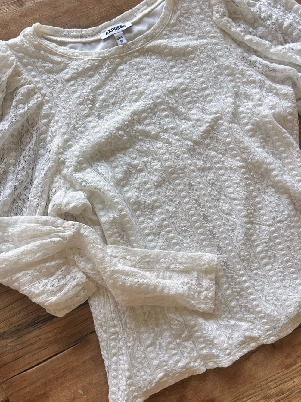 VTG EXPRESS Super cute country puff sleeve lace blouse top lined white M - Picture 4 of 5
